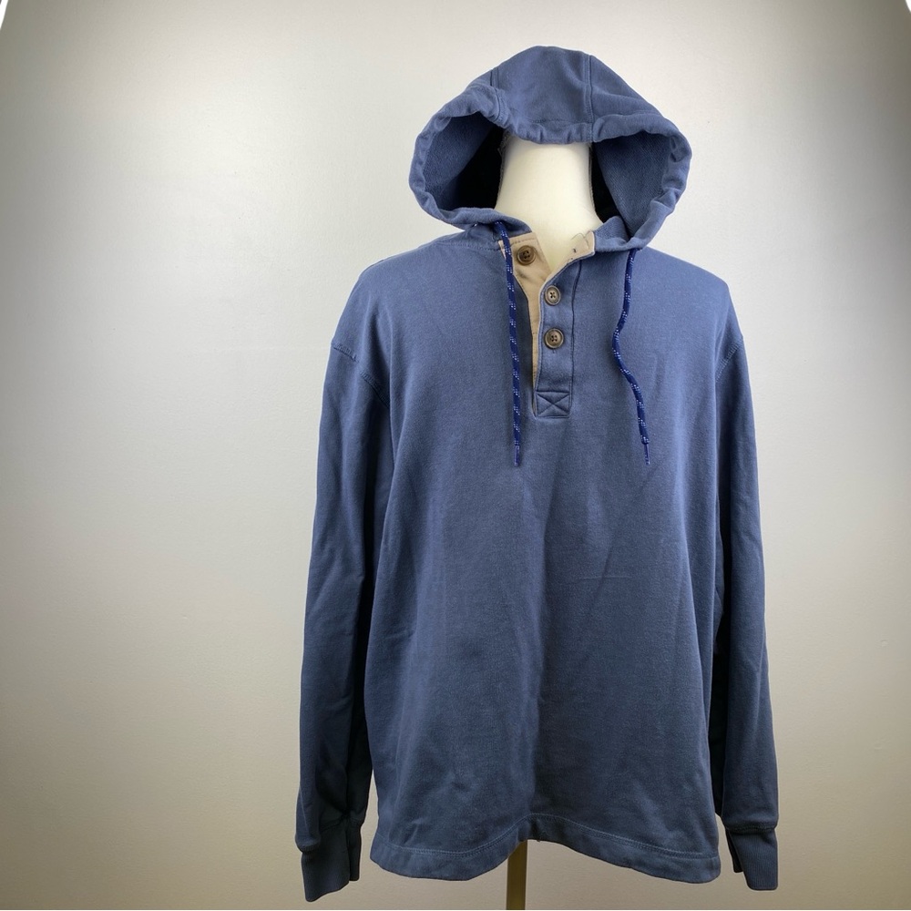 Hawke & Co 1/4 button Hooded Long Sleeve Blue Pullover Men’s Size Large